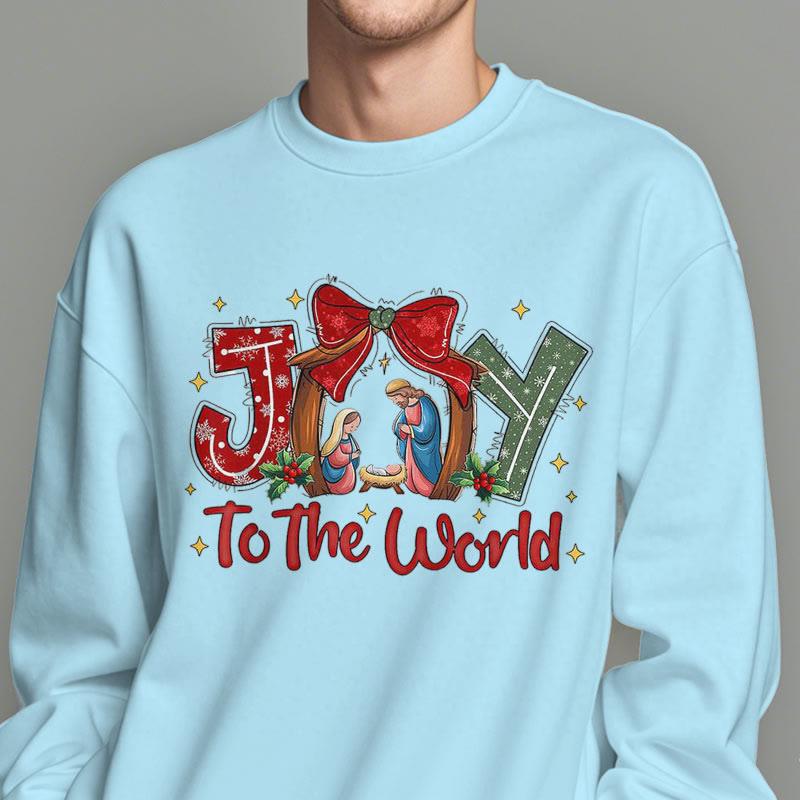 Christianartworkshop Colored Style Joy To The World Nativity Scene Fleece Lined Polyester Sweatshirt