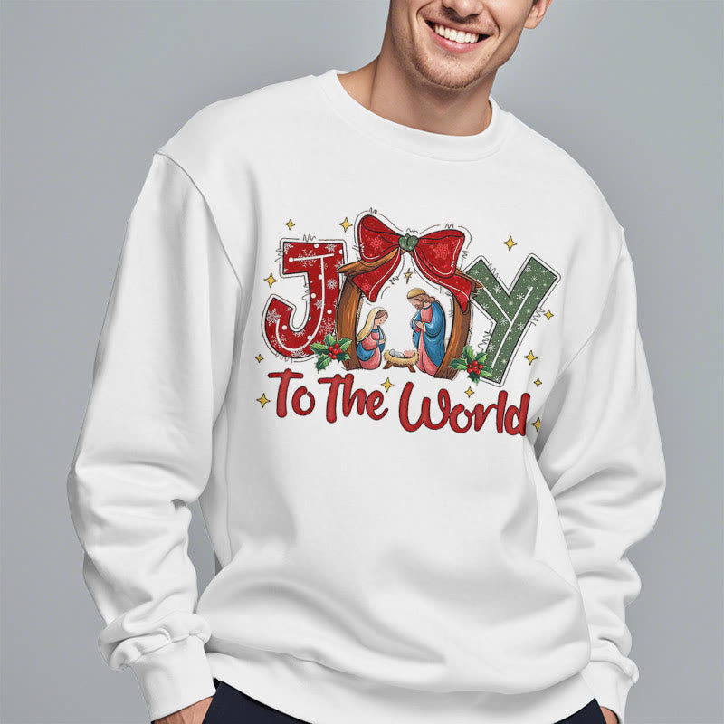 Christianartworkshop Colored Style Joy To The World Nativity Scene Fleece Lined Polyester Sweatshirt