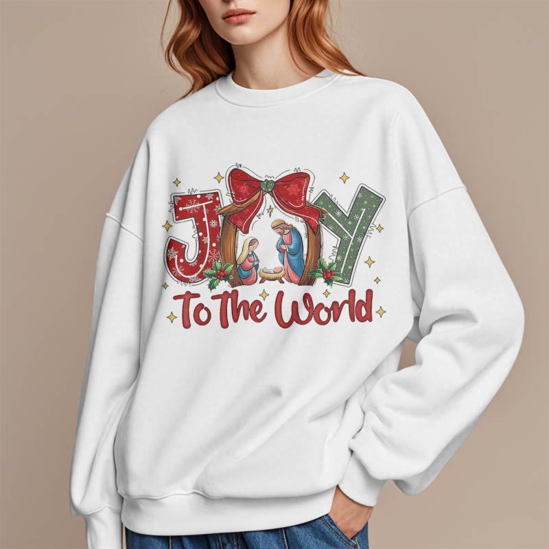 Christianartworkshop Colored Style Joy To The World Nativity Scene Fleece Lined Polyester Sweatshirt