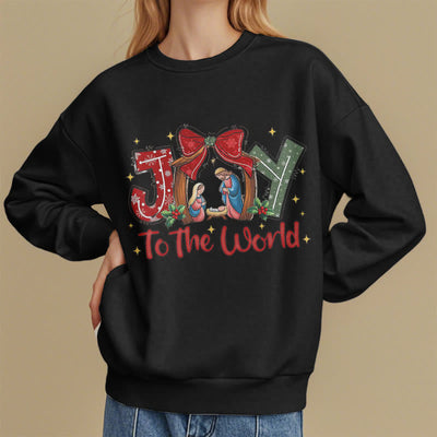 Christianartworkshop Colored Style Joy To The World Nativity Scene Fleece Lined Polyester Sweatshirt