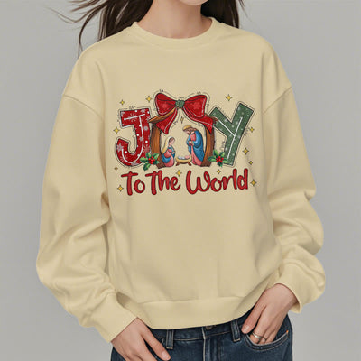 Christianartworkshop Colored Style Joy To The World Nativity Scene Fleece Lined Polyester Sweatshirt
