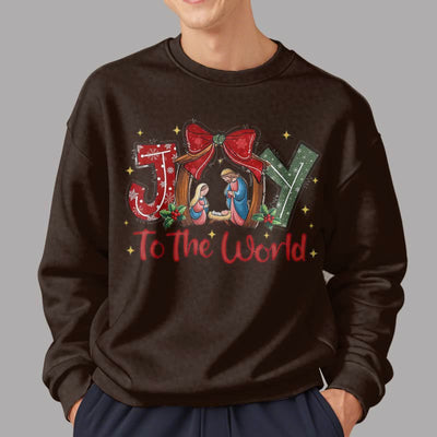 Christianartworkshop Colored Style Joy To The World Nativity Scene Fleece Lined Polyester Sweatshirt
