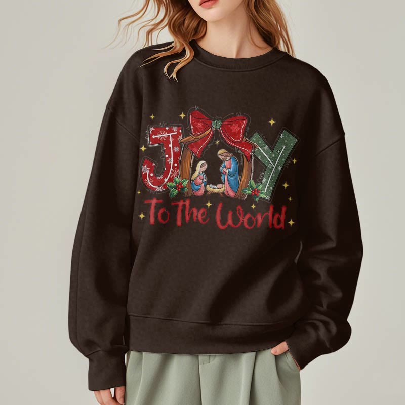 Christianartworkshop Colored Style Joy To The World Nativity Scene Fleece Lined Polyester Sweatshirt