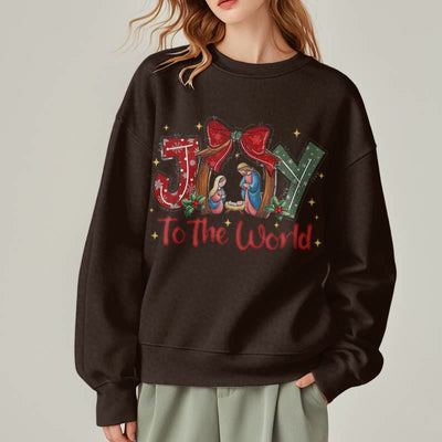 Christianartworkshop Colored Style Joy To The World Nativity Scene Fleece Lined Polyester Sweatshirt