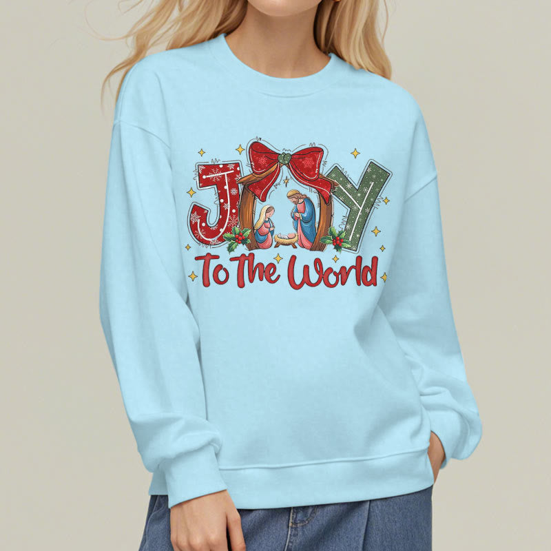 Christianartworkshop Colored Style Joy To The World Nativity Scene Fleece Lined Polyester Sweatshirt