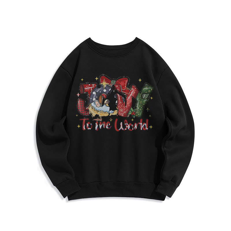 Christianartworkshop Colored Style Joy To The World Nativity Scene Fleece Lined Polyester Sweatshirt
