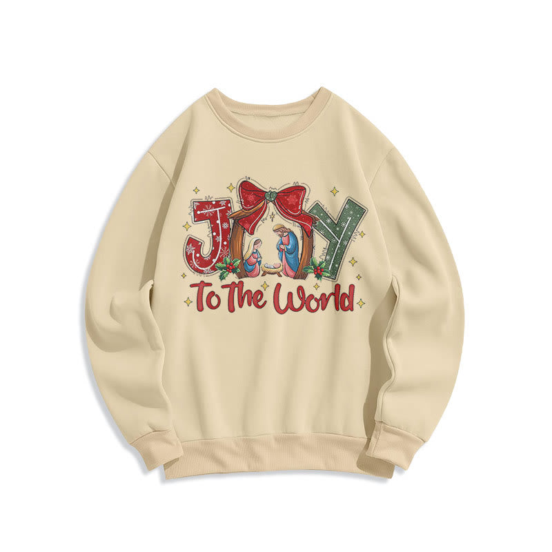 Christianartworkshop Colored Style Joy To The World Nativity Scene Fleece Lined Polyester Sweatshirt