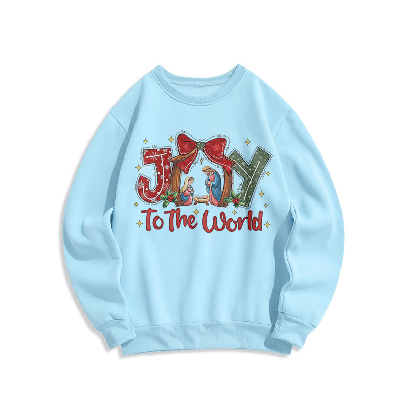 Christianartworkshop Colored Style Joy To The World Nativity Scene Fleece Lined Polyester Sweatshirt