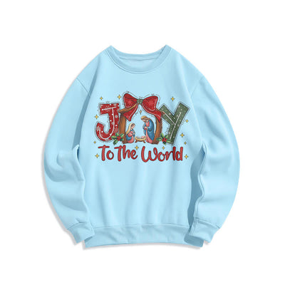 Christianartworkshop Colored Style Joy To The World Nativity Scene Fleece Lined Polyester Sweatshirt