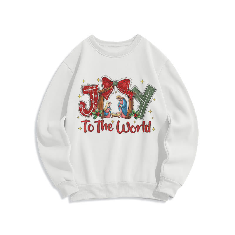 Christianartworkshop Colored Style Joy To The World Nativity Scene Fleece Lined Polyester Sweatshirt