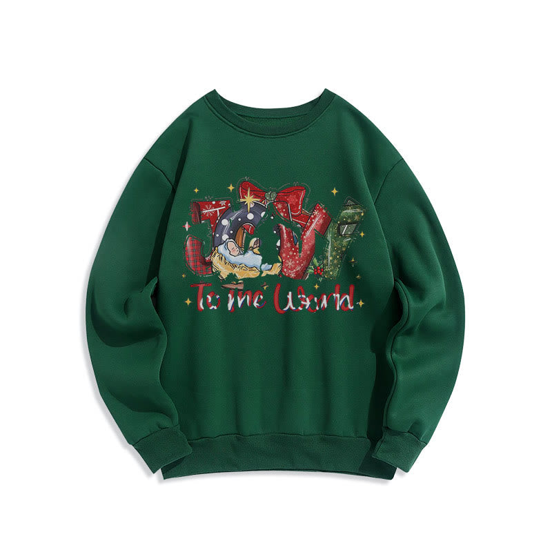 Christianartworkshop Colored Style Joy To The World Nativity Scene Fleece Lined Polyester Sweatshirt