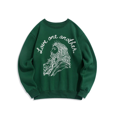 Christianartworkshop Classic Style Love One Another Jesus Fleece Lined Polyester Sweatshirt