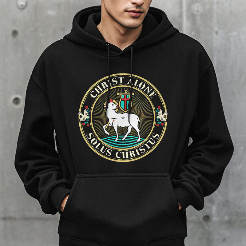 Christianartworkshop Modern Style Christ Alone Lamb of God Fleece Lined Polyester Hoodie