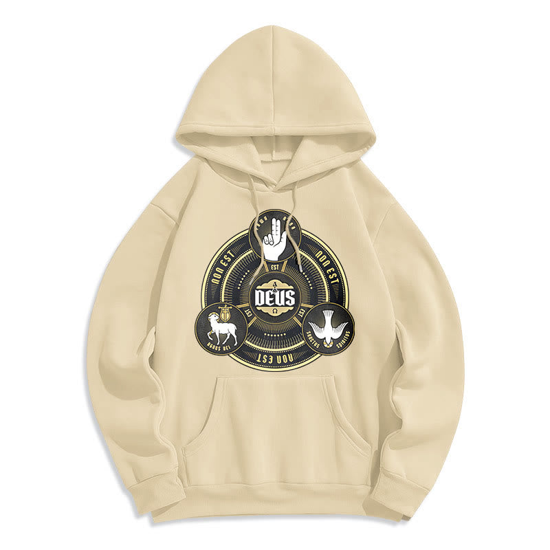Christianartworkshop Classic Style Holy Trinity Deus Emblem Fleece Lined Polyester Hoodie