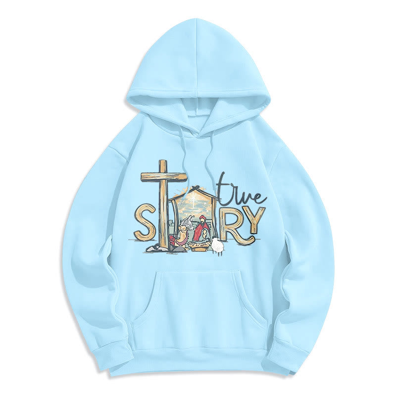Christianartworkshop Modern Style True Story Nativity Scene Fleece Lined Polyester Hoodie