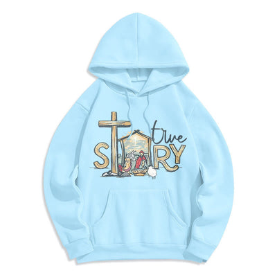 Christianartworkshop Modern Style True Story Nativity Scene Fleece Lined Polyester Hoodie