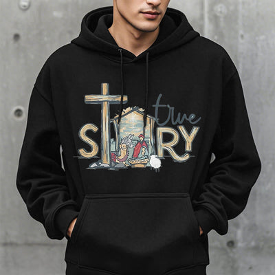 Christianartworkshop Modern Style True Story Nativity Scene Fleece Lined Polyester Hoodie