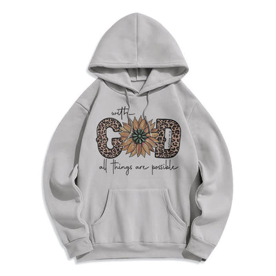 Christianartworkshop Quotation Style With God All Things Are Possible Fleece Lined Polyester Hoodie