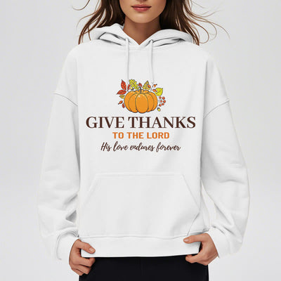 Christianartworkshop Modern Style Give Thanks to the Lord Pumpkin Fleece Lined Polyester Hoodie