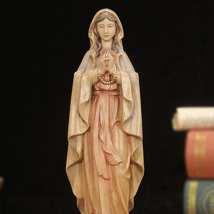 Christianartworkshop Classic Style Crafted Virgin Mary Holding Rosary Wooden Desktop Decorations Ornament
