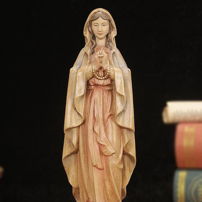 Christianartworkshop Classic Style Crafted Virgin Mary Holding Rosary Wooden Desktop Decorations Ornament