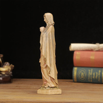 Christianartworkshop Classic Style Crafted Virgin Mary Holding Rosary Wooden Desktop Decorations Ornament