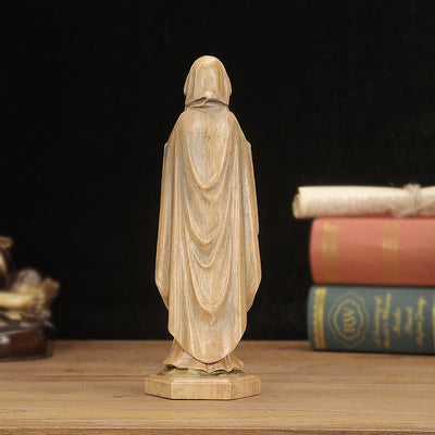 Christianartworkshop Classic Style Crafted Virgin Mary Holding Rosary Wooden Desktop Decorations Ornament