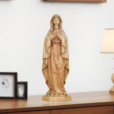 Christianartworkshop Classic Style Crafted Virgin Mary Holding Rosary Wooden Desktop Decorations Ornament