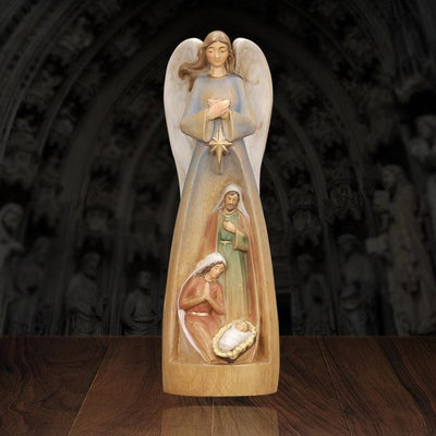 Christianartworkshop Classic Style Crafted Nativity Scene Angel Statue Wooden Desktop Decorations Ornament