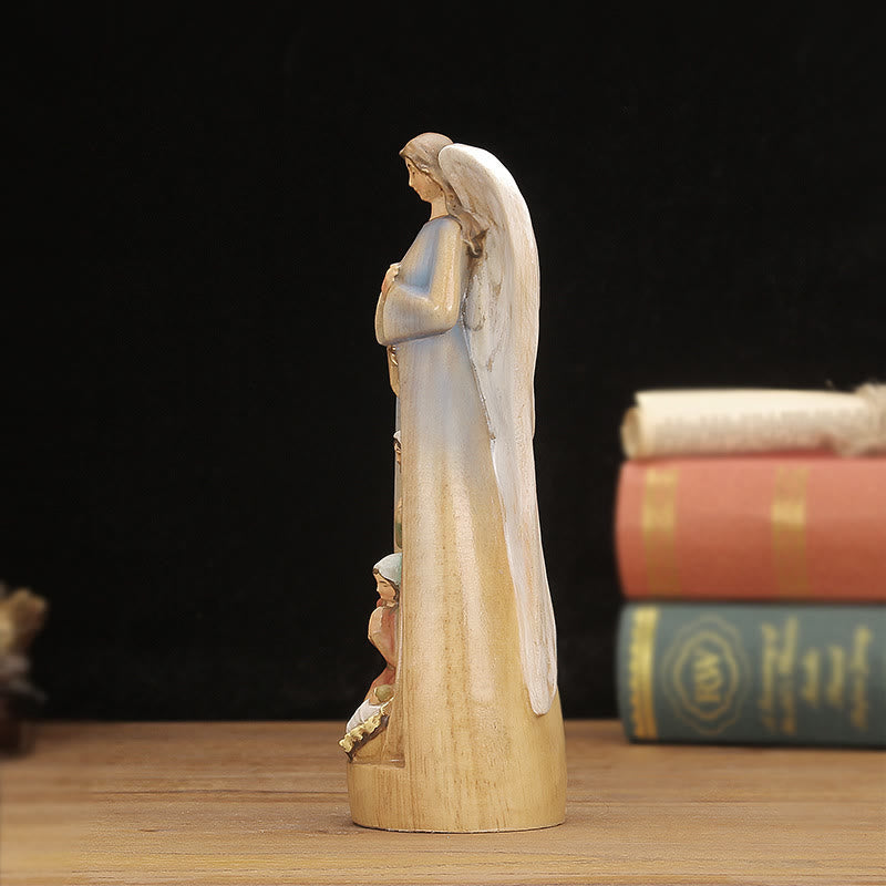 Christianartworkshop Classic Style Crafted Nativity Scene Angel Statue Wooden Desktop Decorations Ornament