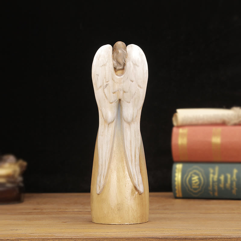 Christianartworkshop Classic Style Crafted Nativity Scene Angel Statue Wooden Desktop Decorations Ornament