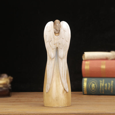 Christianartworkshop Classic Style Crafted Nativity Scene Angel Statue Wooden Desktop Decorations Ornament