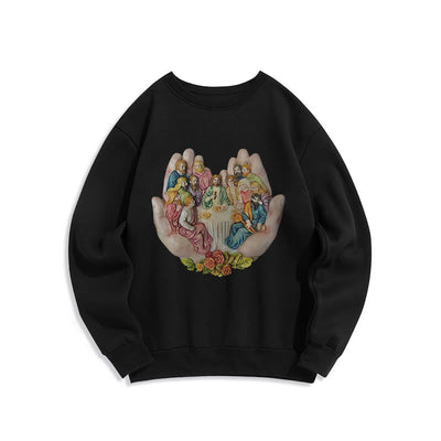 Christianartworkshop Modern Colored Style Last Supper in God's Hands Fleece Lined Polyester Sweatshirt