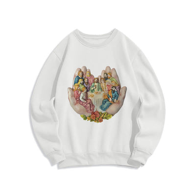 Christianartworkshop Modern Colored Style Last Supper in God's Hands Fleece Lined Polyester Sweatshirt