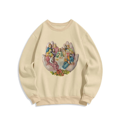 Christianartworkshop Modern Colored Style Last Supper in God's Hands Fleece Lined Polyester Sweatshirt