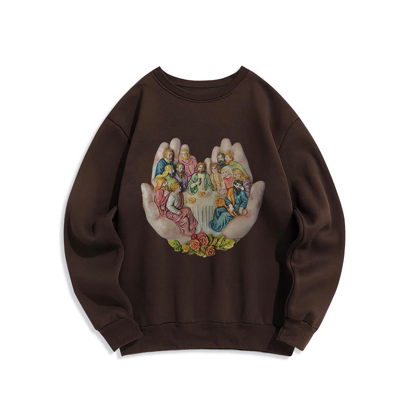 Christianartworkshop Modern Colored Style Last Supper in God's Hands Fleece Lined Polyester Sweatshirt