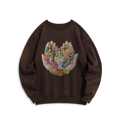 Christianartworkshop Modern Colored Style Last Supper in God's Hands Fleece Lined Polyester Sweatshirt