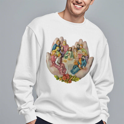Christianartworkshop Modern Colored Style Last Supper in God's Hands Fleece Lined Polyester Sweatshirt