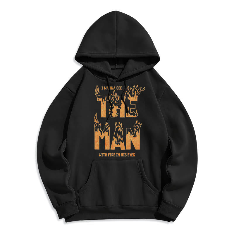 Christianartworkshop Quotation  Style The Man With Fire in His Eyes Fleece Lined Polyester Hoodie