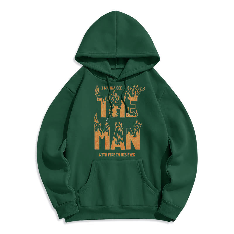 Christianartworkshop Quotation  Style The Man With Fire in His Eyes Fleece Lined Polyester Hoodie