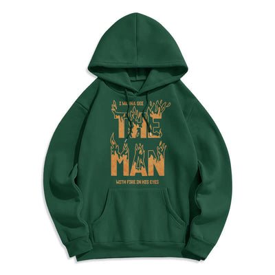 Christianartworkshop Quotation  Style The Man With Fire in His Eyes Fleece Lined Polyester Hoodie