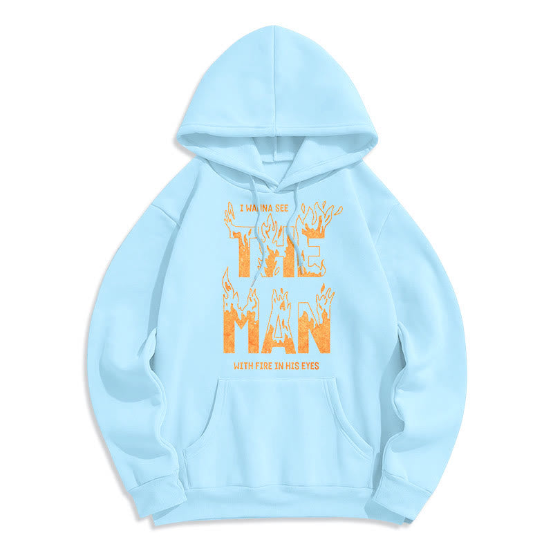 Christianartworkshop Quotation  Style The Man With Fire in His Eyes Fleece Lined Polyester Hoodie
