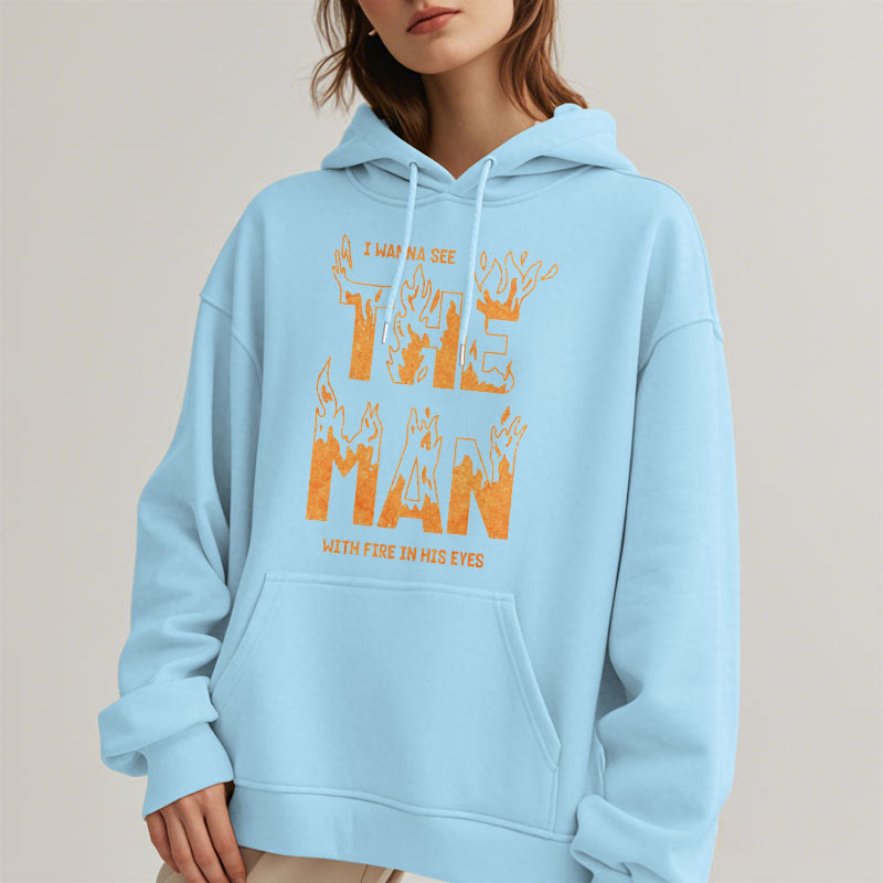 Christianartworkshop Quotation  Style The Man With Fire in His Eyes Fleece Lined Polyester Hoodie