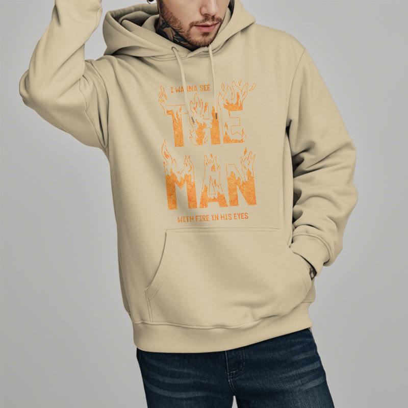 Christianartworkshop Quotation  Style The Man With Fire in His Eyes Fleece Lined Polyester Hoodie