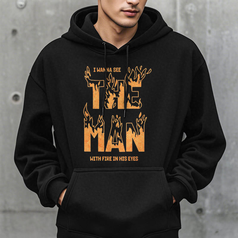 Christianartworkshop Quotation  Style The Man With Fire in His Eyes Fleece Lined Polyester Hoodie