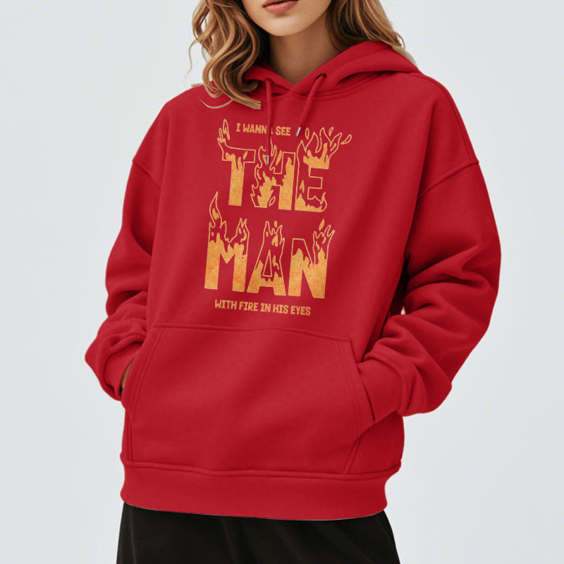 Christianartworkshop Quotation  Style The Man With Fire in His Eyes Fleece Lined Polyester Hoodie
