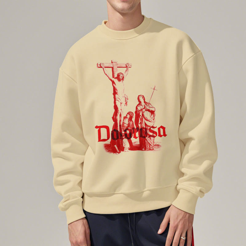 Christianartworkshop Classic Style Dolorosa Crucifix Jesus Sacred Faith Fleece Lined Polyester Sweatshirt