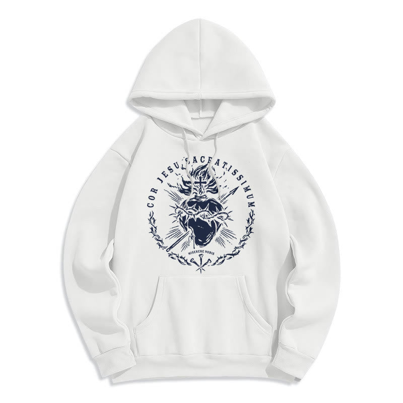Christianartworkshop Classic Style Sacred Heart of Jesus Fleece Lined Polyester    Hoodie