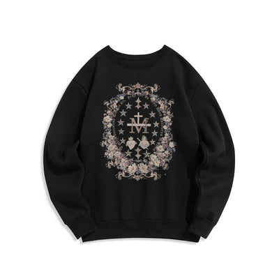 Christianartworkshop Modern Style Floral Cross Virgin Mary Fleece Lined Polyester Sweatshirt