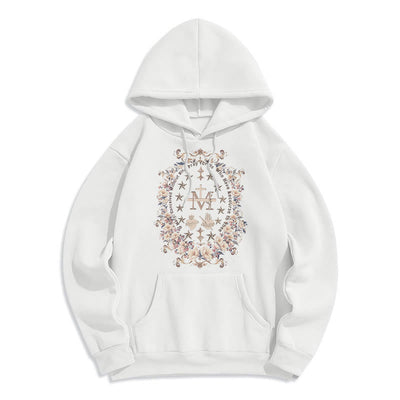 Christianartworkshop Modern Style Floral Cross Virgin Mary Fleece Lined Polyester Hoodie